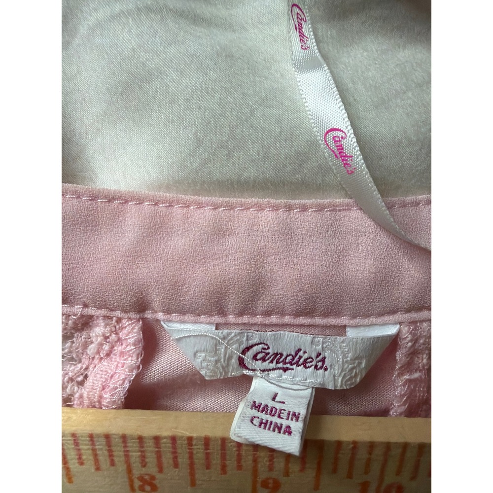 Candies Womens Pink Lace Back Roll Tab Sleeve High Low Button Front Blouse Large - Picture 2 of 5